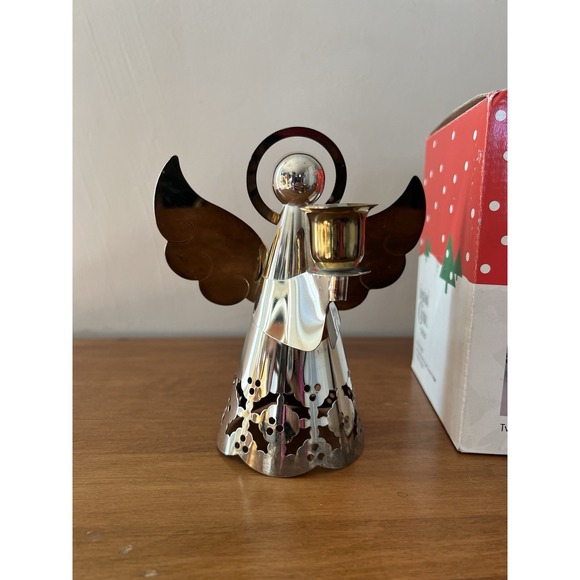Christmas Angel Candle Holder Tree Topper International Silver Co. Two‎ Toned - Picture 2 of 5